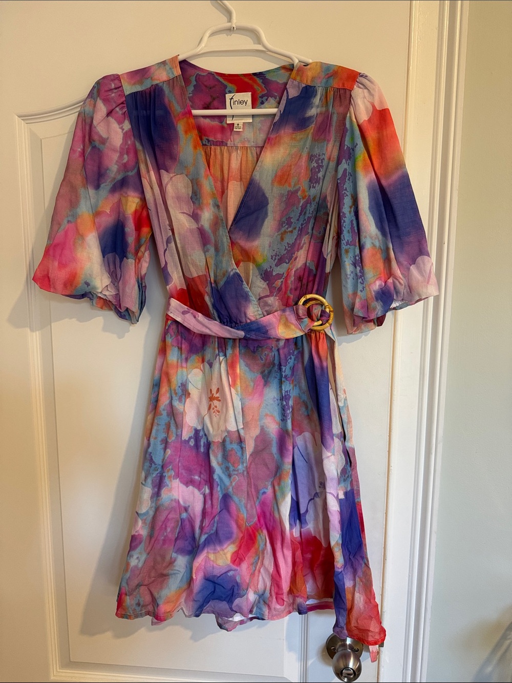 Finley Watercolor Floral Wrap Dress in Purple, Pink, Blue